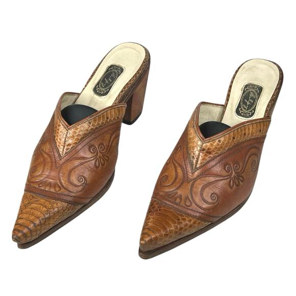 Salpy Artisan Women’s Handmade Brown Leather Tooled Mule Size US 8 - Picture 6 of 12
